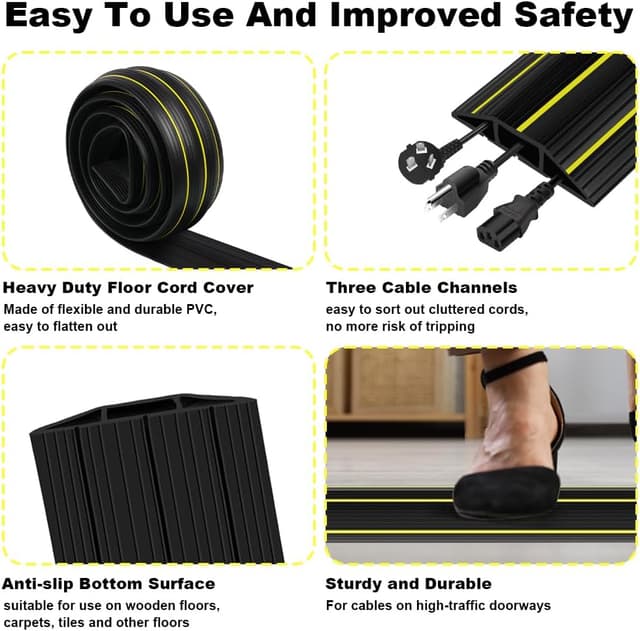 Detalle de Adiwo Boden-Kabelbrücke mit 3 Kanälen, 2 Meter Kabelkanal (82 x 17 mm) schwarz