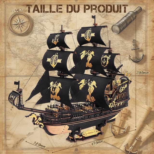 Detalle 2 de ROKR Puzzle 3D en bois MCB02 Barque Hippocampe (603 pièces) – maquette de bateau à construire