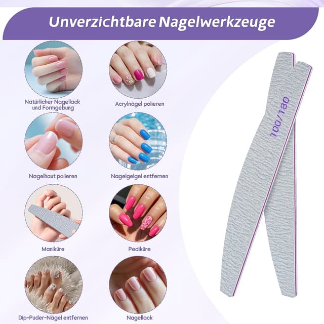 Detalle de 20er-Set doppelseitige Nagelfeilen 100/180 für Gel- und Naturnägel (weiß) – waschbar, wiederverwendbar