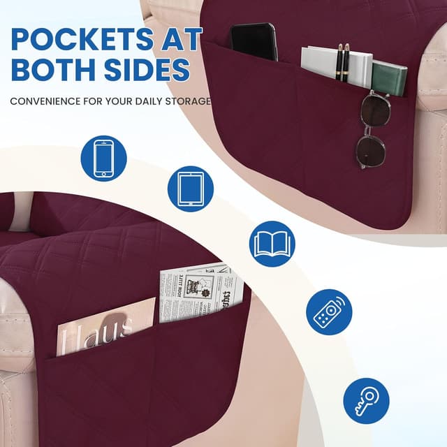 Thumbnail 6 de YSTELLAA Natale copripoltrona 1 posto impermeabile per relax reclinabile con braccioli Bordeaux