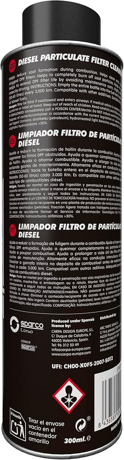 Detalle 2 de Sparco additif pour nettoyage du filtre à particules diesel (300 ml)