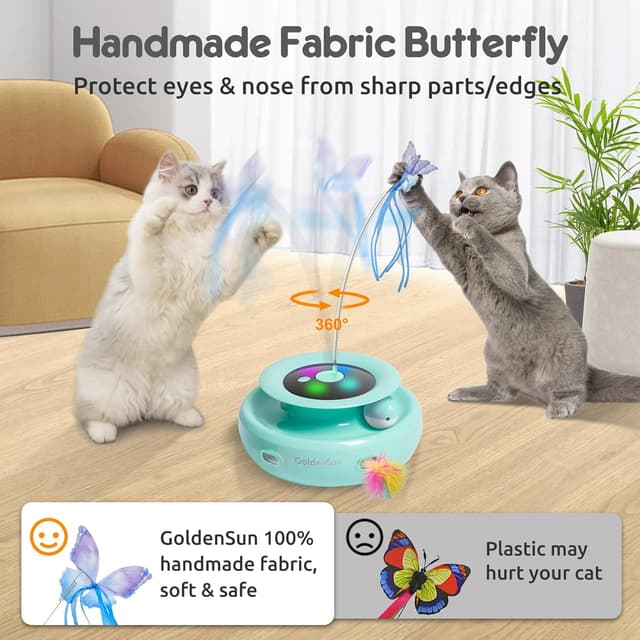 Detalle 2 de GoldenSun 3-in-1 Interactive Cat Toys (Rechargeable) with 6 Attachments for Indoor Adult Cats