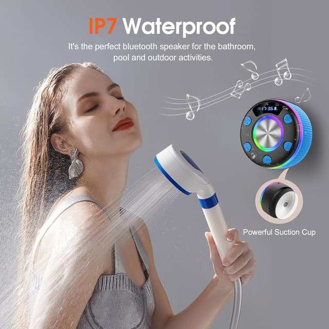 Detalle 2 de PRSCFUM Bluetooth Shower Speaker (IPX7) with LED lights, time display and Bluetooth 5.3