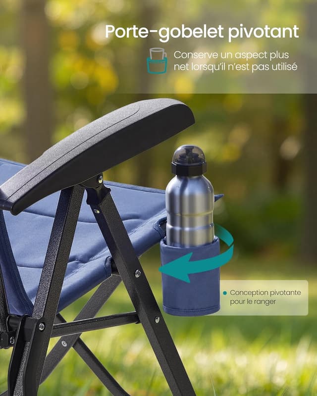 Thumbnail 6 de SONGMICS Chaise de camping pliable bleue GCB015QZ01 avec dossier inclinable 95°–150°