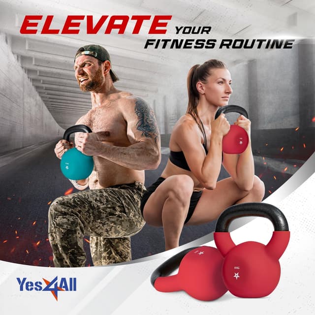 Detalle 2 de Yes4All 2–20kg neoprene coated cast iron kettlebell set (single) with textured handle
