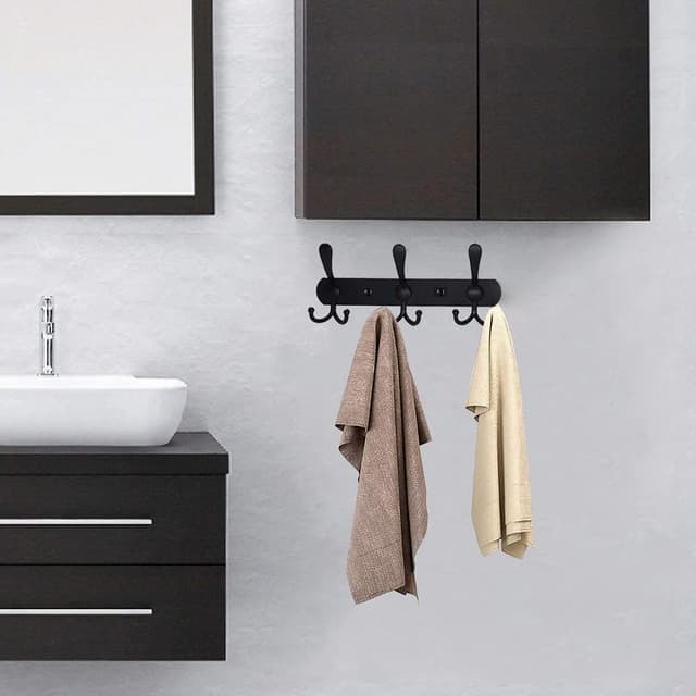 Detalle de LYLIN Porte-manteau mural en acier inoxydable – patères/crochets muraux noirs mat (9 crochets, lot de 2)