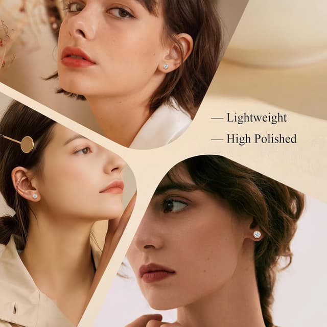 Detalle de Bewenda Ohrringe Silber 925 Stecker mit Zirkonia (4/5/6 mm) – Hypoallergen, Schlafen-geeignet in Geschenkbox