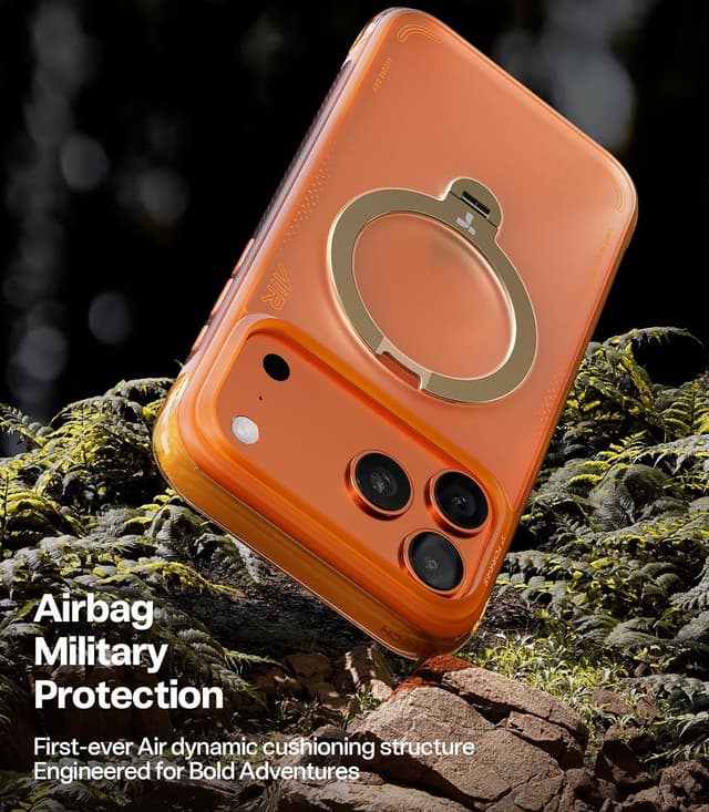 Detalle 2 de TORRAS Ostand Q3 Air for iPhone 17 Pro Case (Orange) — MagSafe compatible shockproof case with rotating kickstand