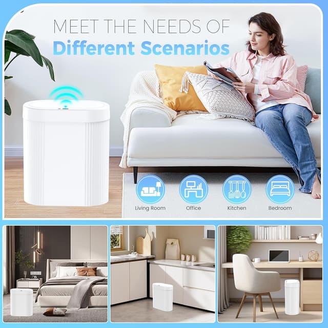 Thumbnail 6 de jinligogo 2-Pack 5 Gallon Touchless Bathroom Trash Can with Motion Sensor Lid (White)