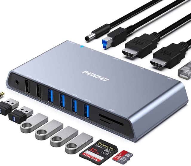 Detalle de BENFEI Station d’accueil USB 3.0 12 en 1 avec double écran HDMI, 6 ports USB, lecteur SD/TF et Ethernet Gigabit