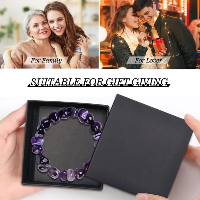 Thumbnail 6 de Lila Achat Naturstein Armband (8–12 mm, elastisch) – handgefertigtes Kristallarmband mit Geschenkbox