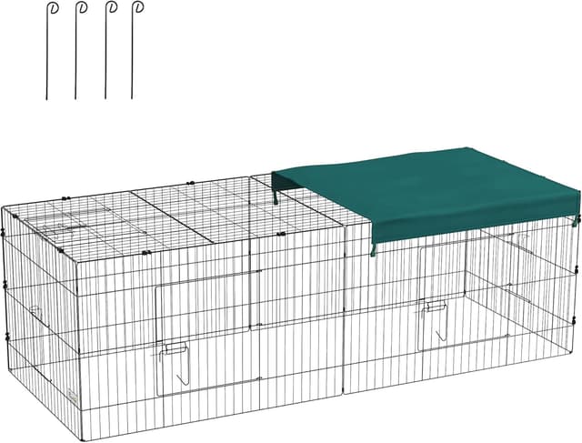 Detalle de PawHut Parc enclos modulable en acier avec bac 220 x 85 x 70 cm (vert) pour rongeurs et petits animaux