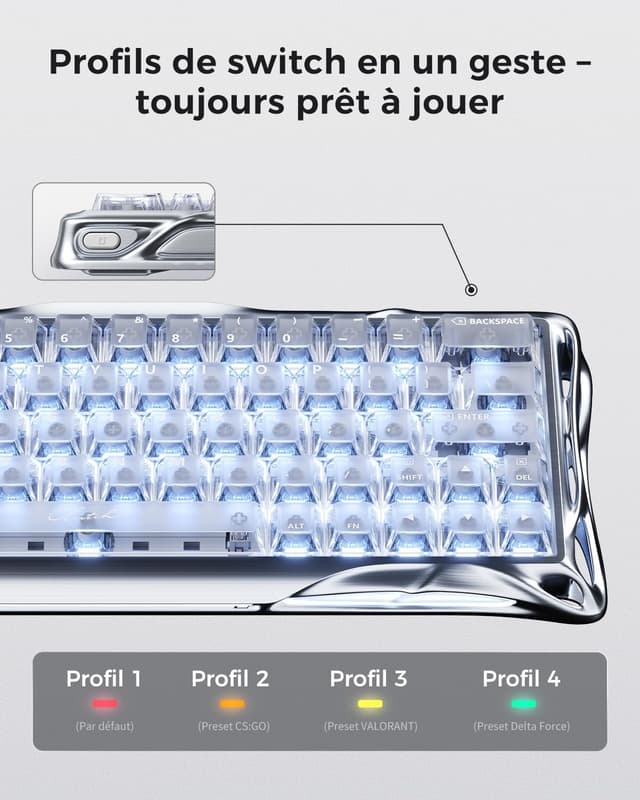 Detalle de GravaStar Mercury V60 Pro clavier gaming 60% : switchs magnétiques à effet Hall, Rapid Trigger et RGB