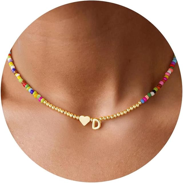 Detalle de TINGN Collier de perles colorées fait à la main pour femme et fille, chaîne bohème avec cœur
