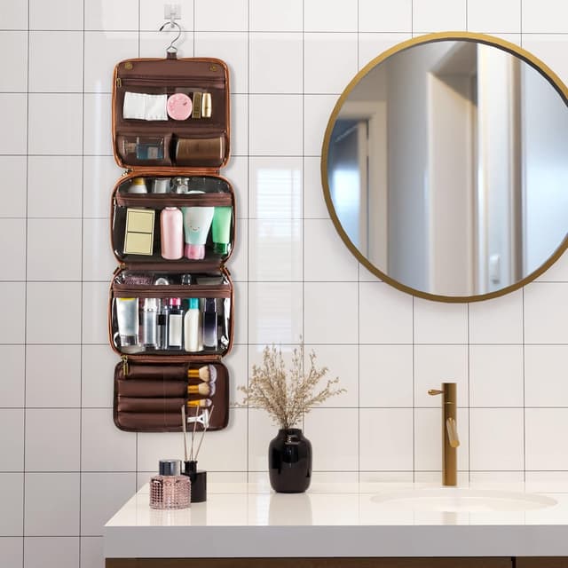 Thumbnail 6 de Elviros 3-in-1 Hanging Toiletry Bag (Brown) – water-resistant PU dopp kit organiser