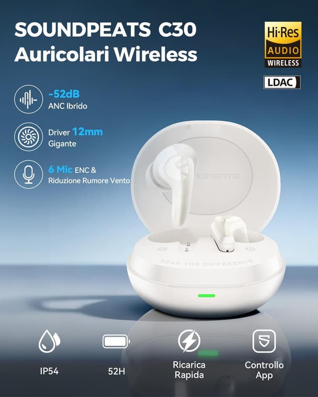 Detalle de SoundPEATS C30 cuffie Bluetooth Hi-Res 12 mm