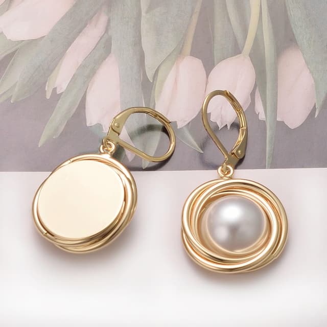 Detalle de Vissen Perlen-Anhänger-Ohrringe für Damen mit Leverback, vergoldet und hypoallergen