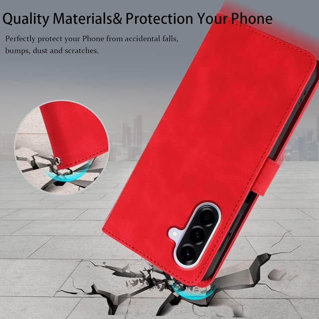 Detalle 2 de GOTOURED for Samsung Galaxy A36 5G Wallet Case with RFID blocking, 4 card slots and kickstand strap folio (Red)