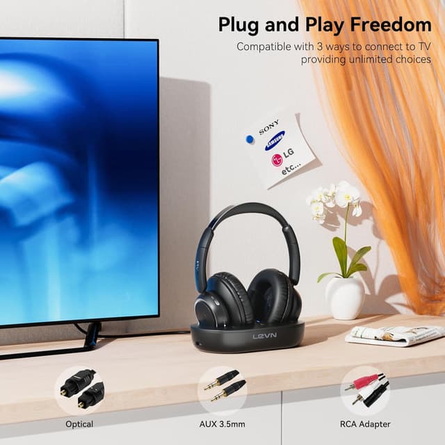 Detalle 2 de LEVN Wireless Headphones 65h TV headphones