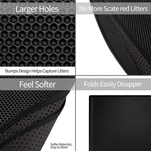 Detalle 2 de Pieviev Double-Layer Honeycomb Cat Litter Tray Mat (61 x 38cm) EVA, Non-BPA, Washable, Black