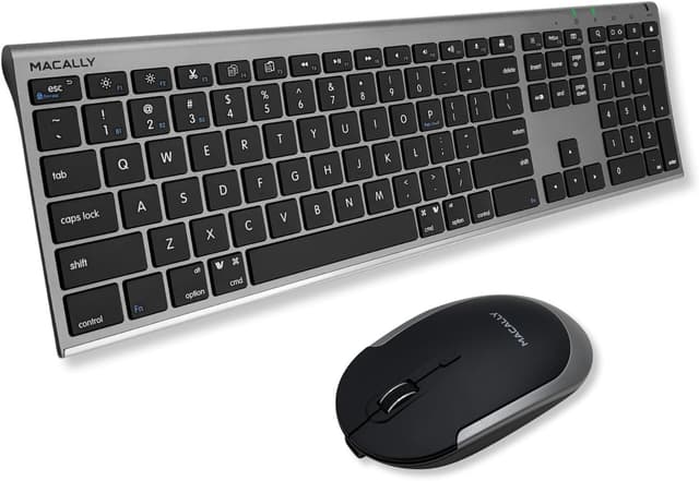 Detalle de Macally Premium Bluetooth Keyboard and Mouse Combo for Mac (110-Key Multi-Device, Rechargeable) — Space Gray