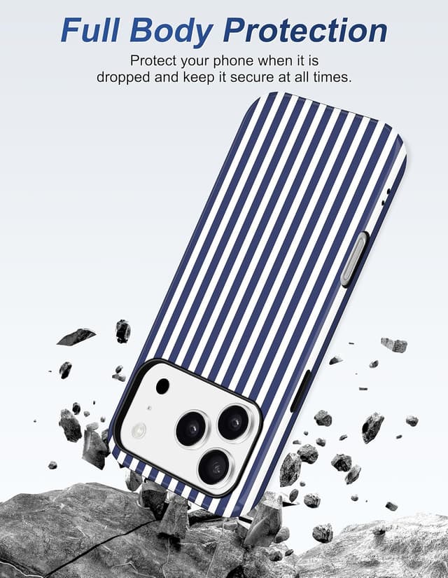 Detalle de Jusy Handyhülle magnetische für iPhone 17 Pro Max – zweischichtig, MagSafe-kompatibel, tiefblau gestreift