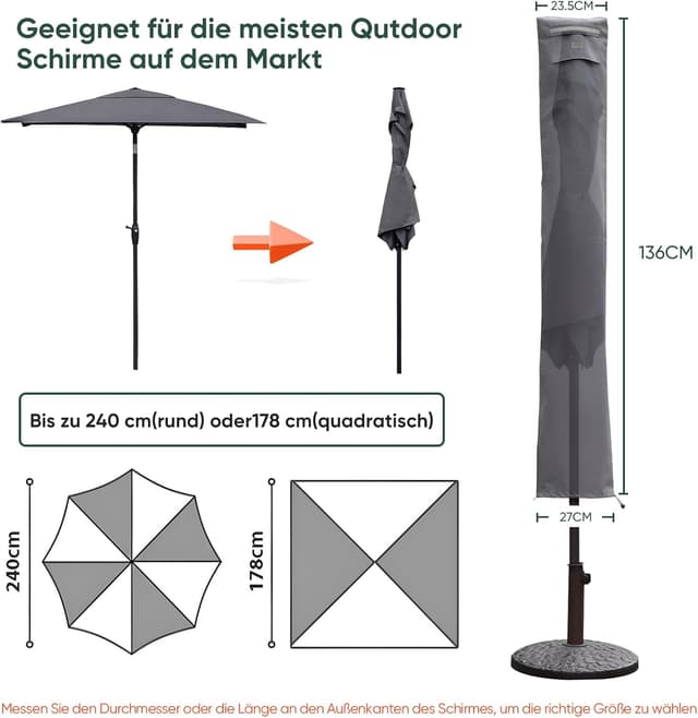 Thumbnail 1 de Sekey Carcasa Sombrilla 200cm, 100% Poliéster, Gris ☂