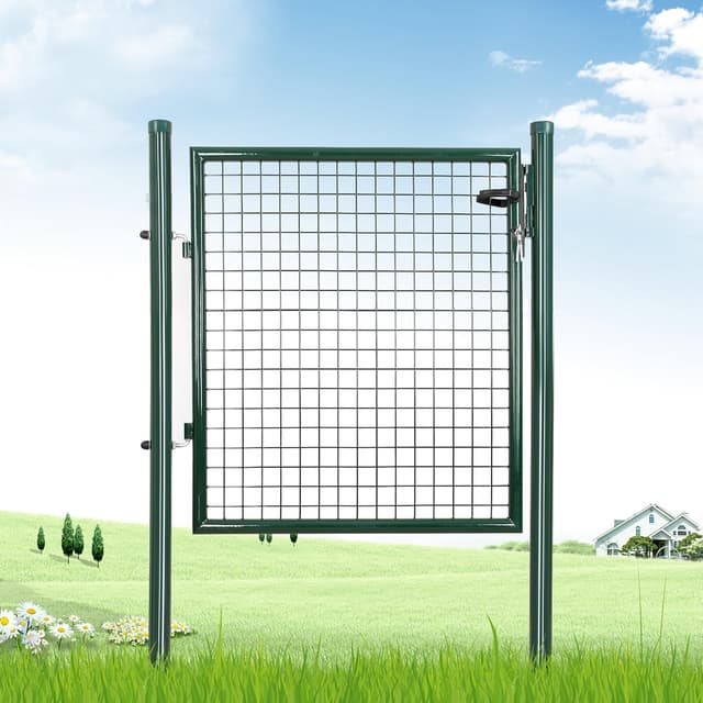 Detalle de SONGMICS Gartentor aus verzinktem Stahl GGD150G, abschließbar (grün), 2 Pfosten + Schlosskasten