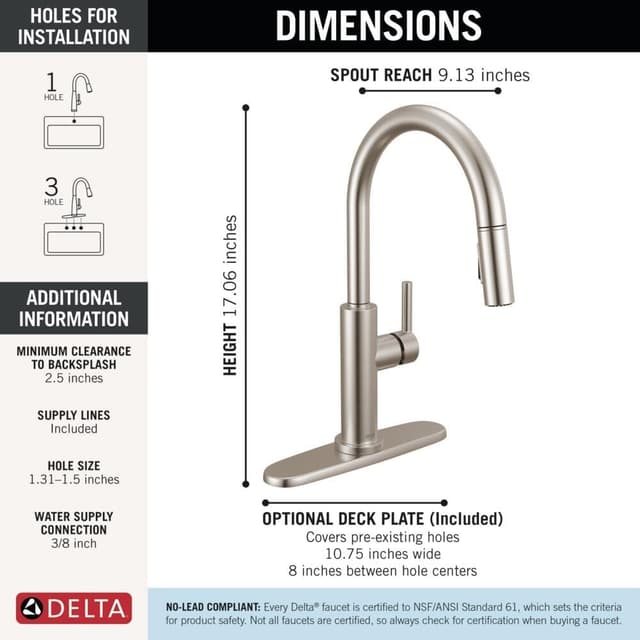 Detalle de Delta Faucet Nicoli Kitchen Faucet with Pull Down Sprayer, Brushed Nickel (19867LF-SS)