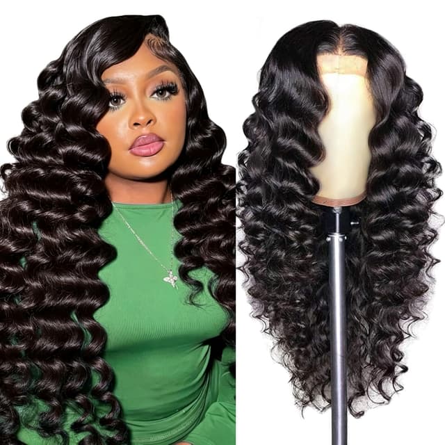 Detalle de AAKJJ Deep Wave 13x4 HD Lace Front Wig (200% Density) — Glueless, Pre-Plucked, 26 Inch