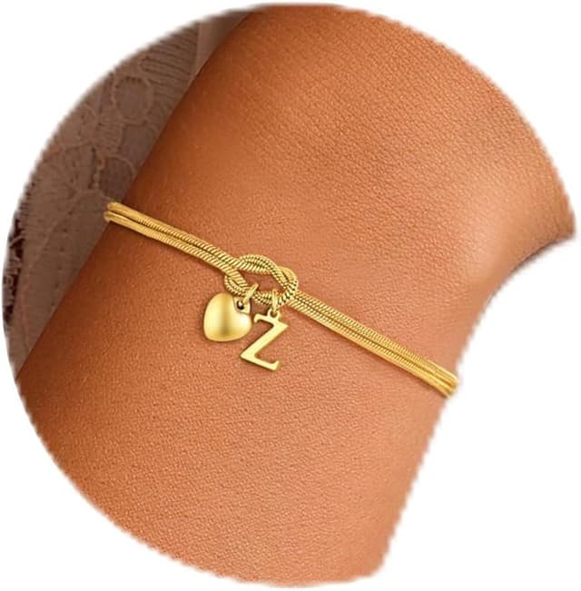 Detalle de TINGN Liebesknoten-Armband Gold Damen/Mädchen mit Buchstaben und Herz-Anhänger (18K vergoldet)