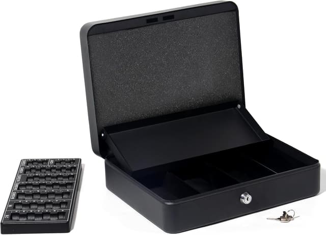 Detalle 2 de GREELUE abschließbare Geldkassette mit Münzzählbrett, 30 × 24 × 9 cm (Schwarz)