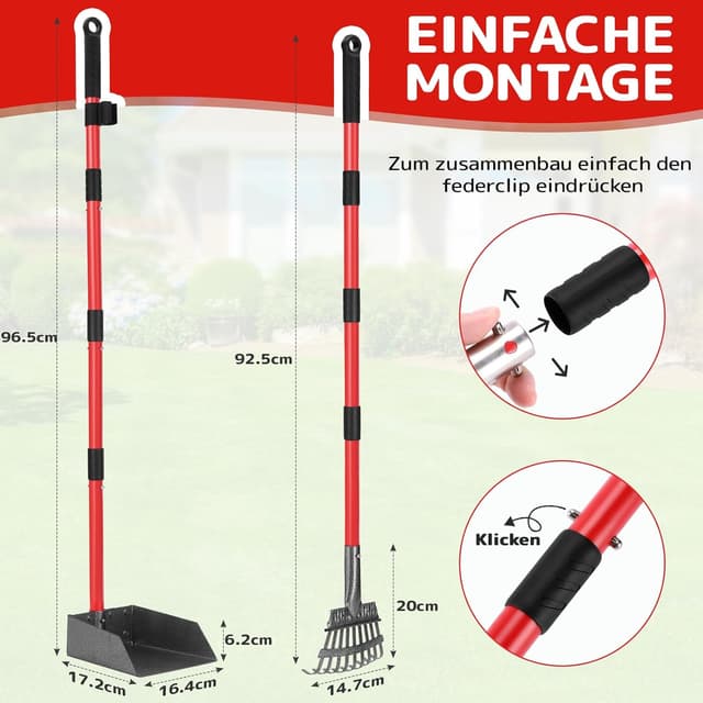 Detalle de Ormalla Hundekotschaufel aus Edelstahl mit ausziehbarem Metallrechen und Tablett (Rot)