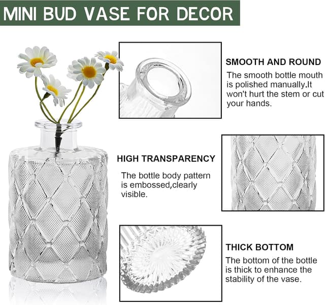 Detalle de Arme 20-Piece Bud Vase Set: Mini Vintage Clear Glass Vases for Flowers & Centerpieces