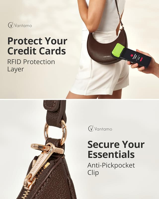 Detalle de Vantamo Crescent Bags for Women Half Moon Clutch Purse with RFID Protection