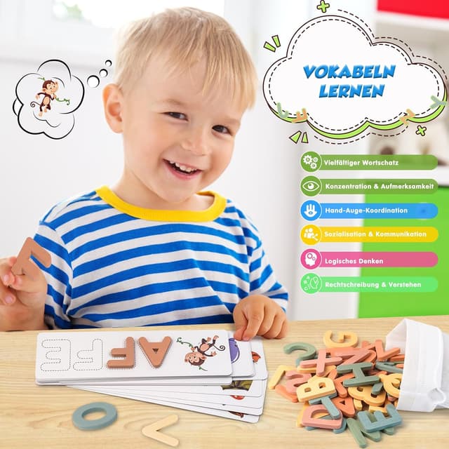 Detalle de Haozozo Buchstaben Lernen 52 Holzblöcke