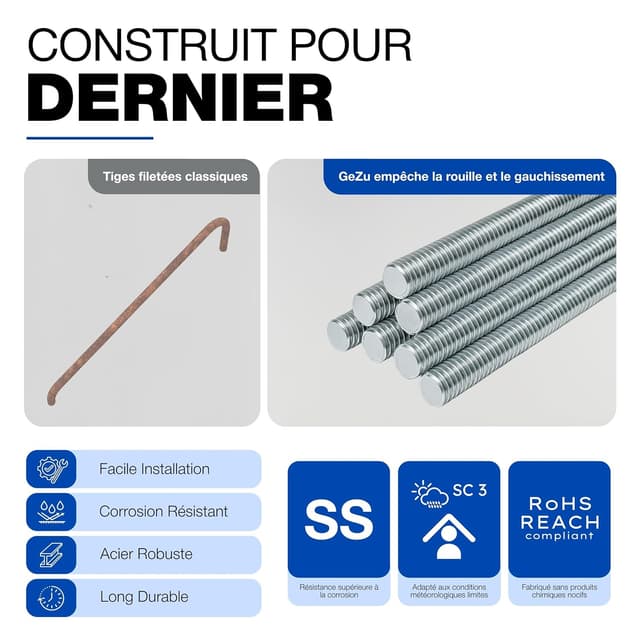 Detalle de GeZu Impex tige filetée M4 en acier inoxydable A4 (316) – 1000 mm, pas 0,5 mm (lot de 28)