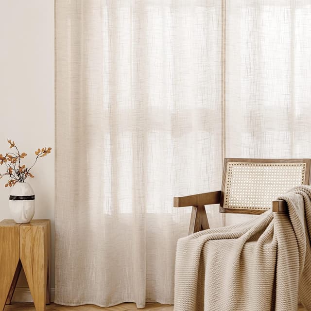 Detalle de MIULEE Leinenoptik Voile Gardinen mit Ösen – 2er-Set 140×245 cm, weißer Reis