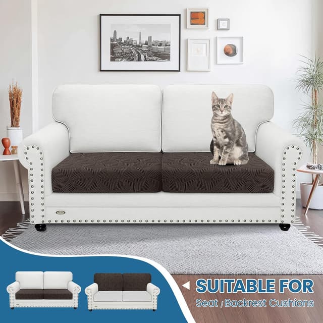 Detalle 2 de Ystyle Copricuscini Divano Elasticizzato universale 1 posto, 2 copricuscini, marrone