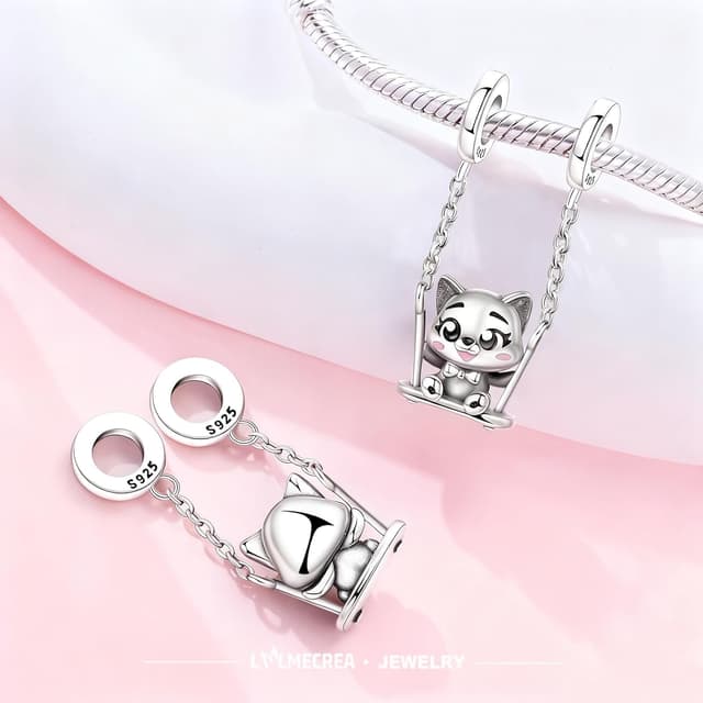 Detalle de LMLMECREA Katzen Charm-Anhänger aus 925 Sterling Silber für europäische Armbänder
