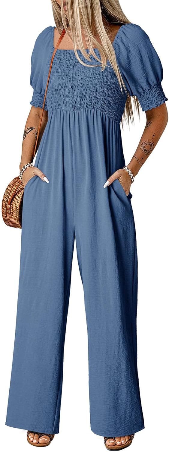 Detalle de Dokotoo Women’s 2026 Summer Lantern Sleeve Jumpsuit Romper with Wide-Leg Pants and Pockets