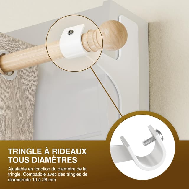 Detalle 2 de Support de tringle de rideaux niffgaff sans perçage, fixation autocollante (barres 19 à 28 mm) – lot de 2