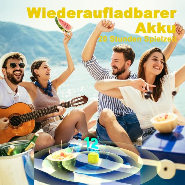 Thumbnail 6 de Bobtot Tragbarer Bluetooth-Lautsprecher (gelb) – wasserdicht, Stereo-Sound, bis zu 15 Stunden Spielzeit