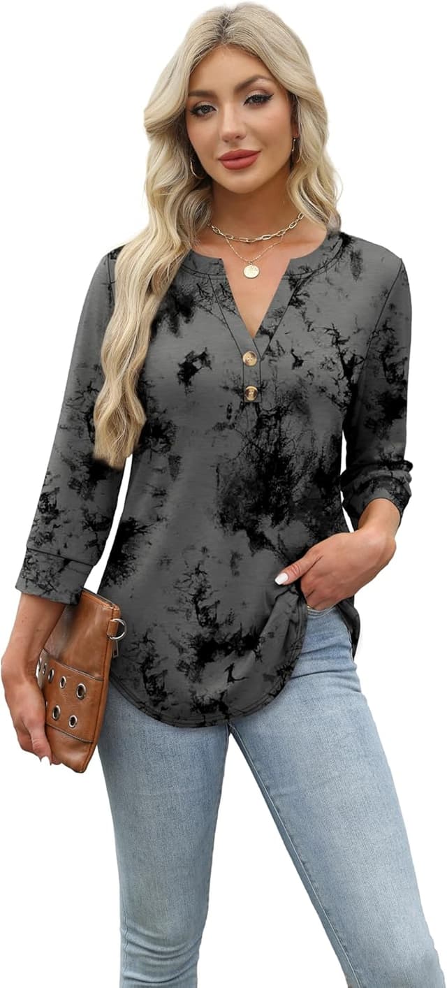 Detalle de Aokosor women’s 3/4 sleeve V-neck tunic top (office wear, curved hem)