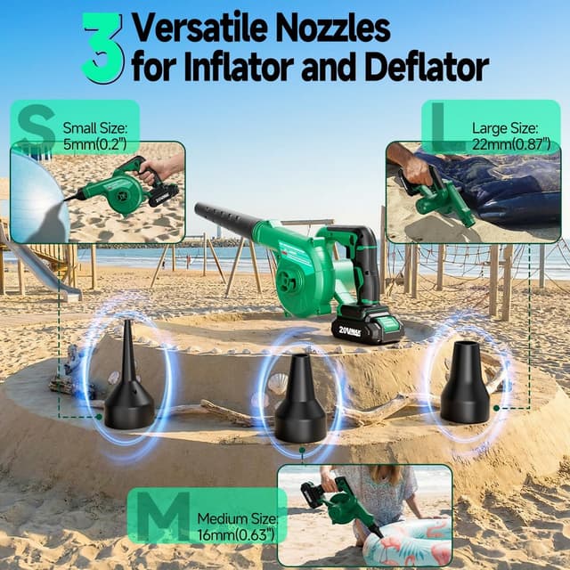 Detalle 2 de K I M O Cordless Leaf Blower Vacuum Combo 4-in-1 (20000RPM, 150MPH) with 3 Nozzles & 2x2000mAh Batteries