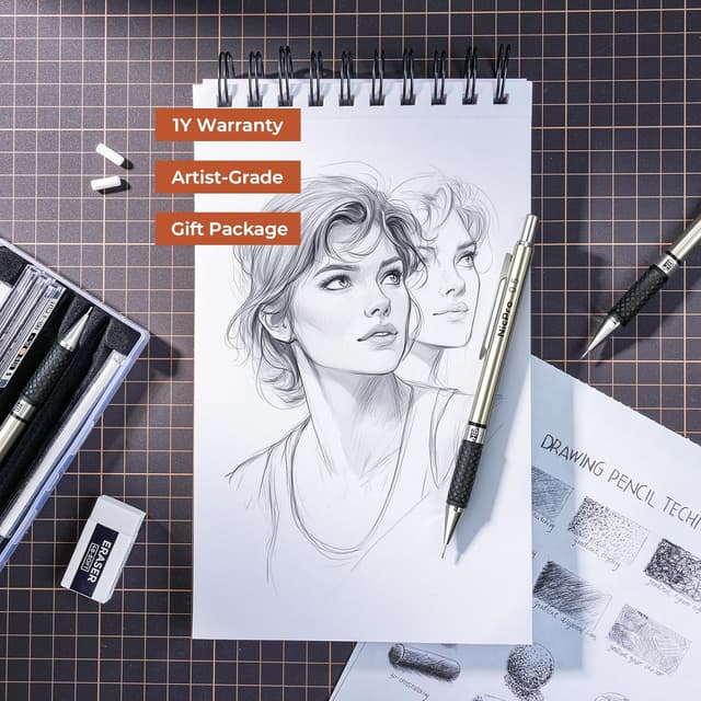 Detalle de Nicpro 0.5 mm mechanical pencil set (3 pcs) with storage case and HB lead refills