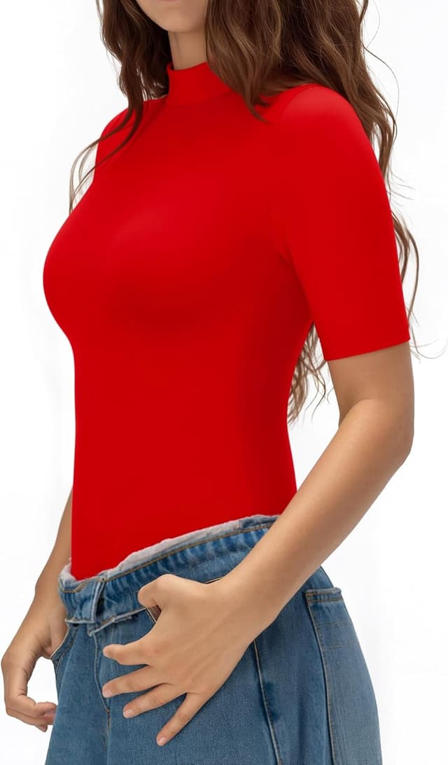 Detalle de ALGALAROUND Women’s 1/2 Sleeve Turtle Neck Fitted T-Shirt (Rayon & Spandex)