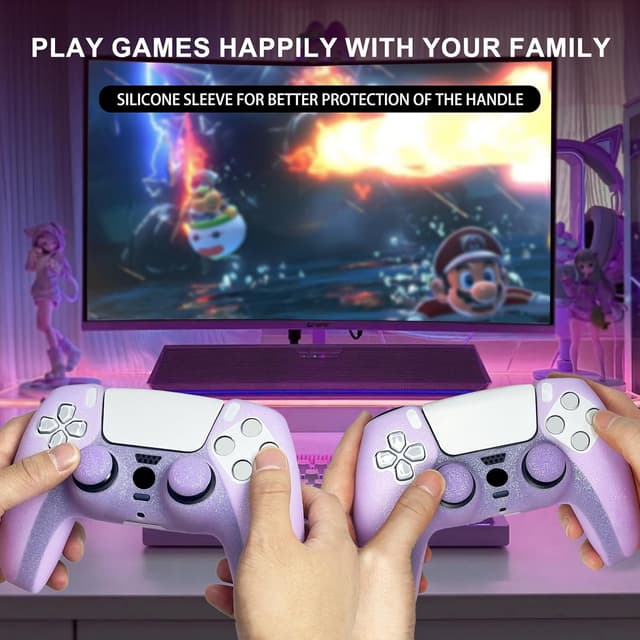 Thumbnail 6 de HLRAO Purple Glitter anti-slip silicone cover skin for PS5 controller (8 thumb grips + 2 grips caps)