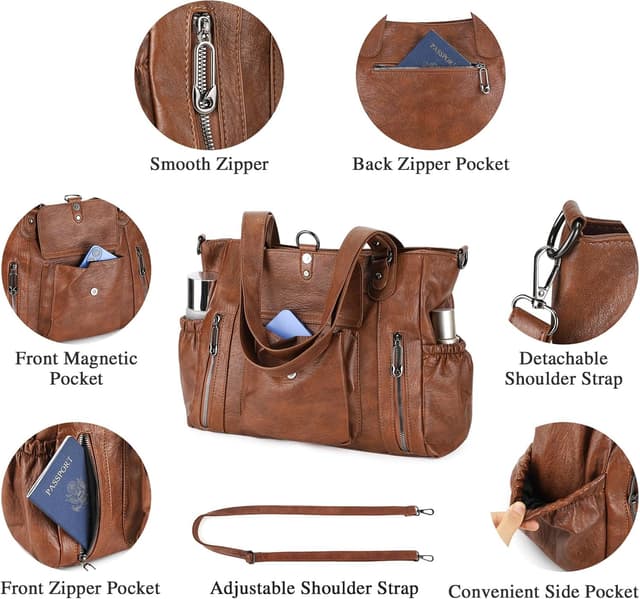 Detalle de BAIGIO Grand sac à main femme en cuir PU vintage avec bandoulière et multi-poches