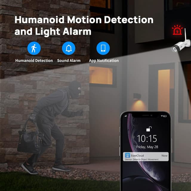 Detalle de Hiseeu kit videosorveglianza WiFi esterno 5MP + NVR 10CH con monitor 12” e HDD 3TB